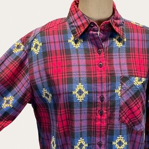 VINTAGE western woven plaid cotton button down shirt women’s cowgirl ranch 90s M